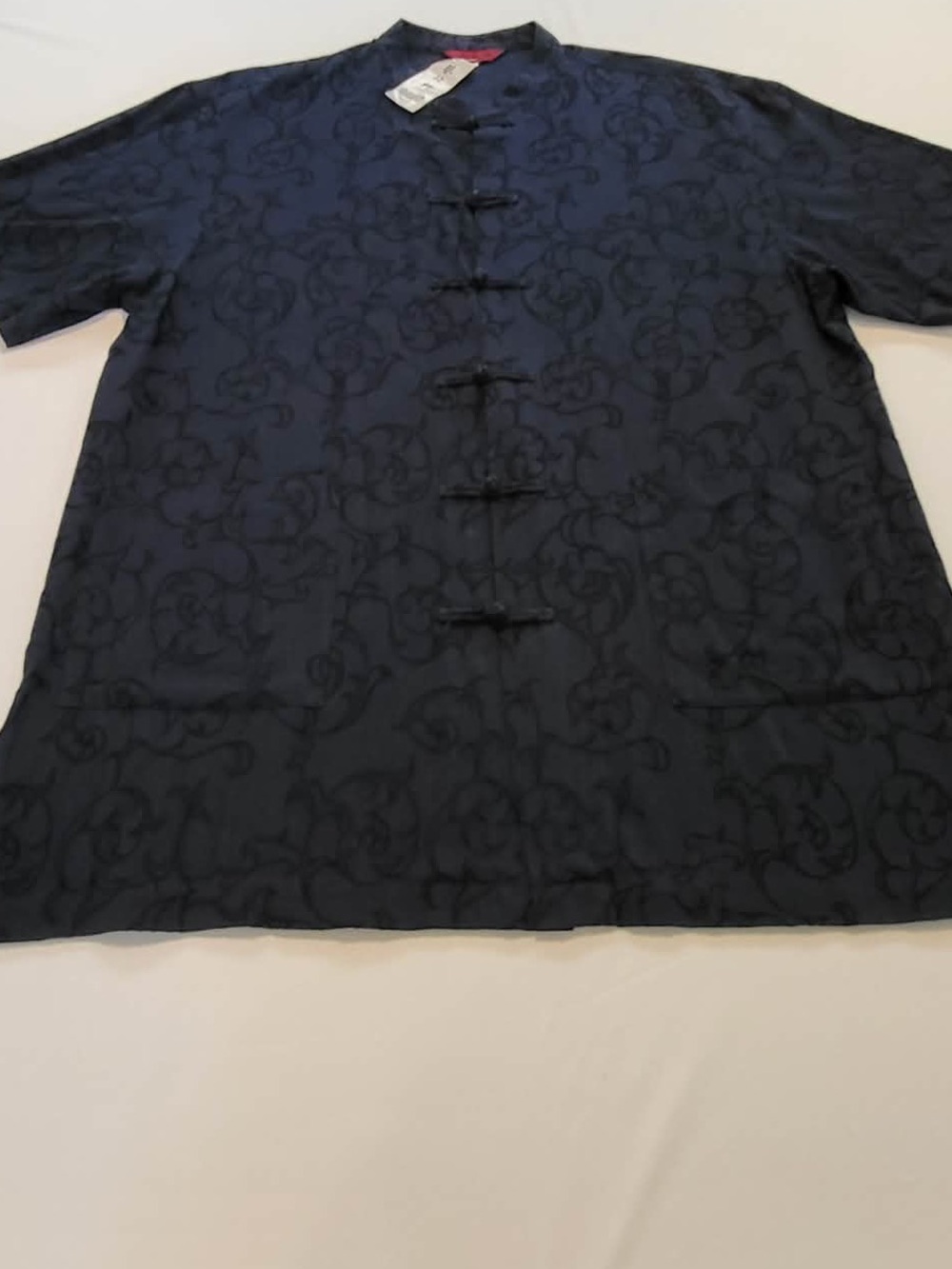 Navy Short-Sleeve Mandarin Button Shirt
